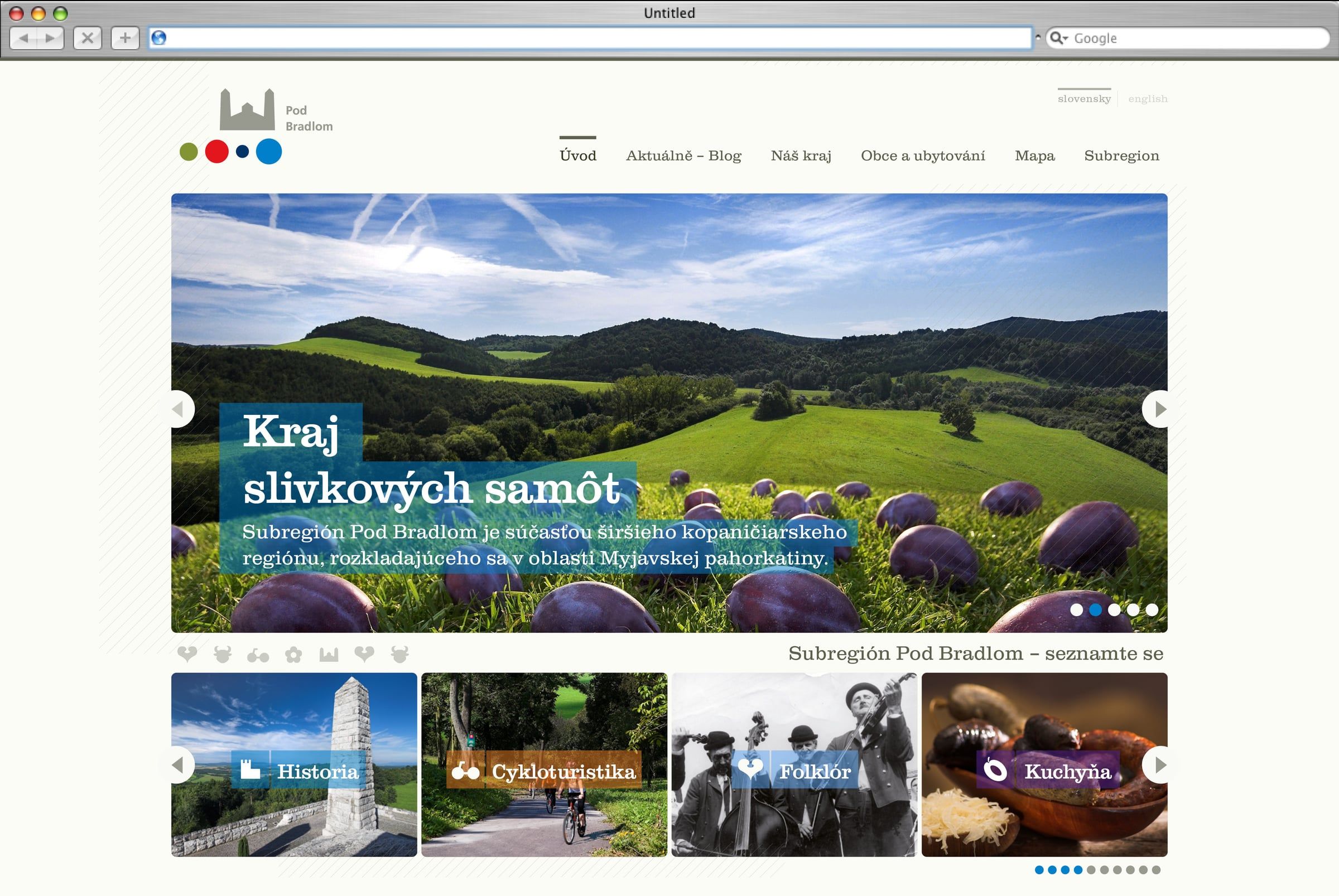 Web Subregión Pod Bradlom, úvod Kraj slivkových samôt