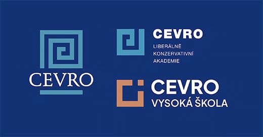 Tři varianty loga CEVRO: značka CEVRO, Liberálně konzervativní akademie a Vysoká škola