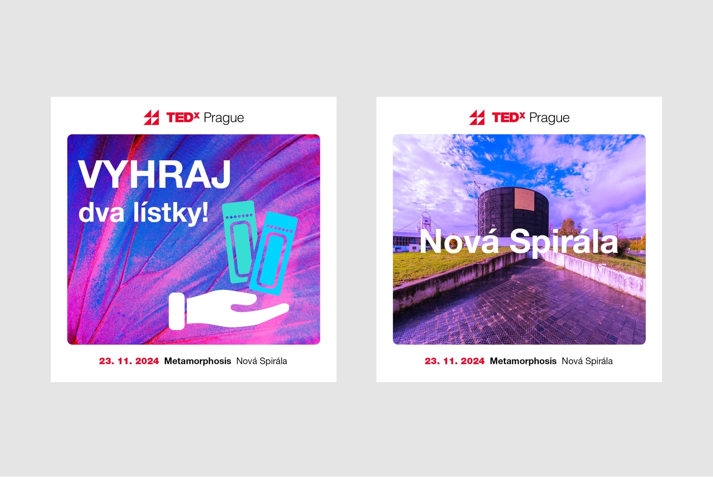 Pódium TEDx Prague s obrazovkami metamorphosis