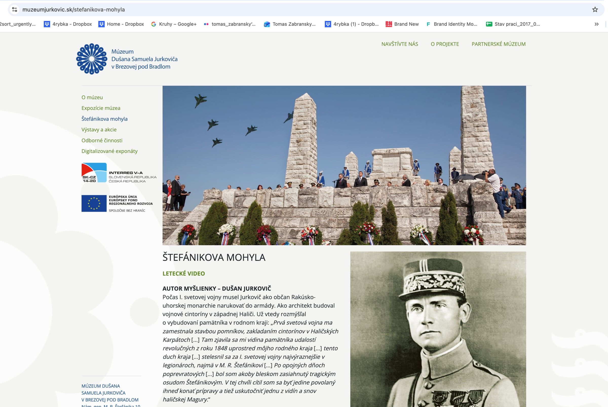 Web Muzea Dušana Samuela Jurkoviče, stránka Štefánikova mohyla